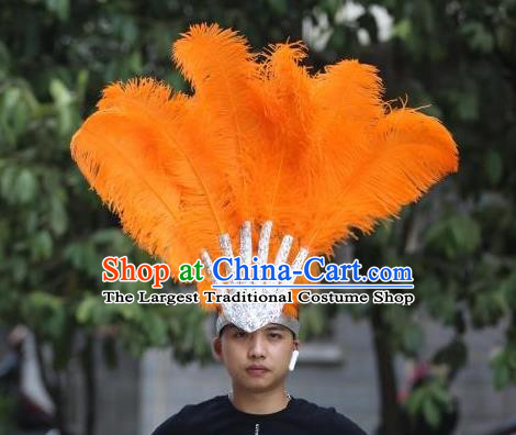 Handmade Halloween Cosplay Headwear Stage Performance Hair Accessories Samba Dance Hair Crown Rio Carnival Orange Ostrich Feather Hat