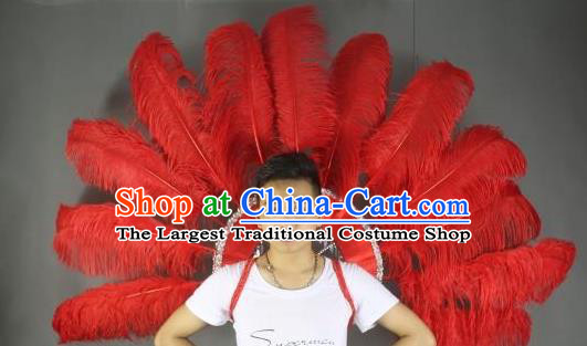 Top Halloween Cosplay Deluxe Back Decorations Miami Angel Catwalks Props Stage Show Red Ostrich Feather Wings Brazilian Parade Accessories