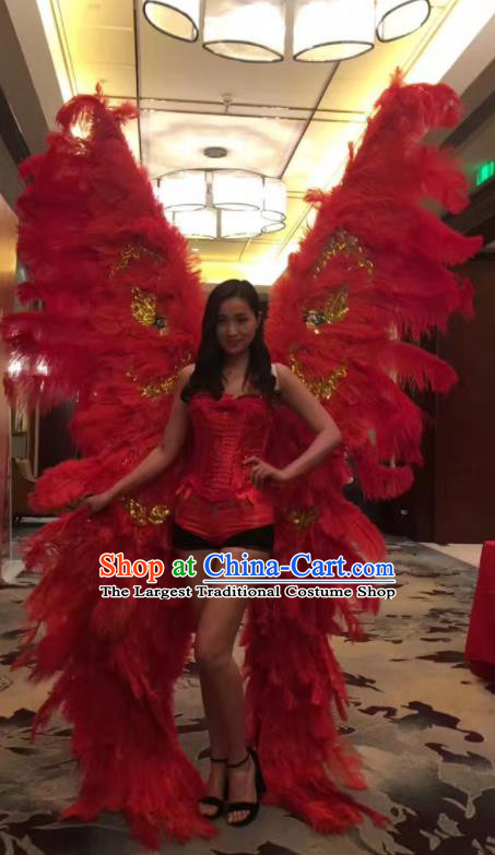 Top Miami Catwalks Accessories Brazil Parade Back Decorations Opening Dance Props Stage Show Red Ostrich Feather Butterfly Wings