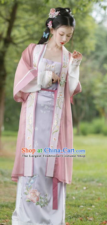 China Traditional Noble Lady Pink Hanfu Dress Uniforms Ancient Young Beauty Garment Costumes Song Dynasty Princess Historical Clothing