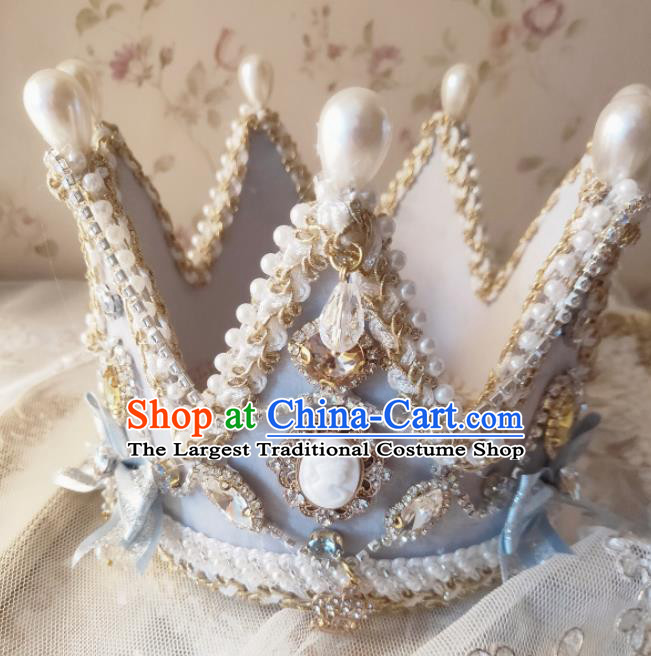 Custom European Retro Blue Royal Crown Baroque Princess Tiara Headdress Wedding Bride Hair Accessories