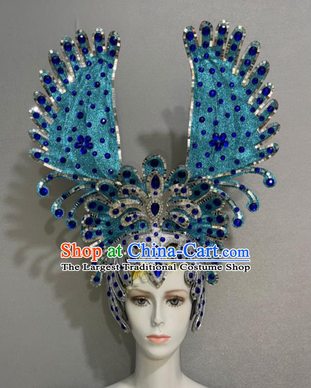 Custom Halloween Opening Dance Headdress Brazil Parade Blue Hat Samba Dance Hair Accessories Catwalks Giant Hair Crown