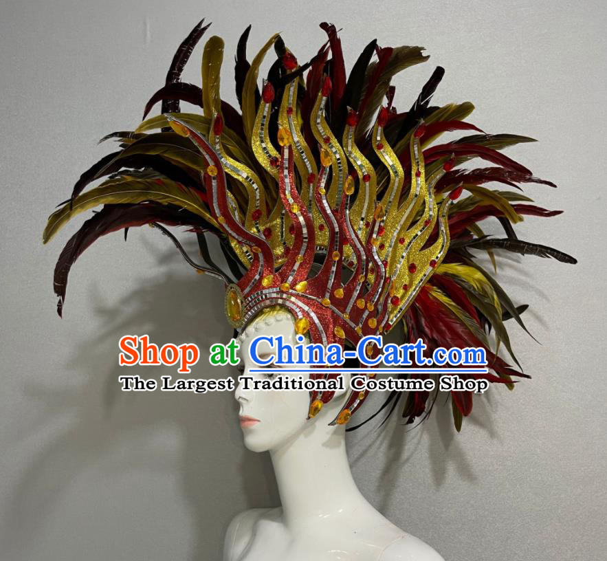 Custom Brazil Parade Giant Red Hat Samba Dance Hair Accessories Halloween Catwalks Feather Hair Crown Opening Dance Headdress