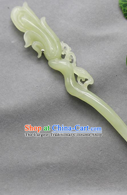 China Ancient Princess Hair Stick Classical Hetian Jade Headpiece Handmade Carving Mangnolia Hairpin Traditional Hair Accessories