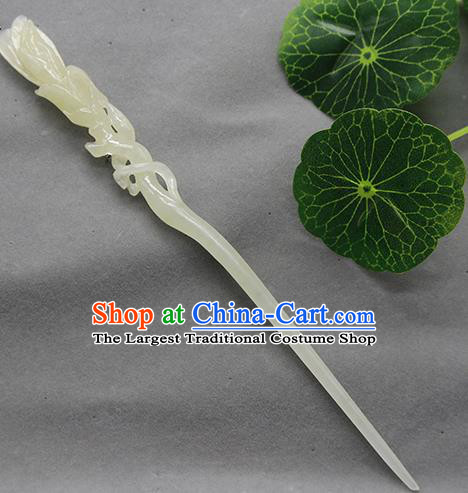 China Ancient Hanfu Hair Stick Classical Jade Mangnolia Headpiece Handmade Carving Hairpin Traditional Cheongsam Hair Accessories