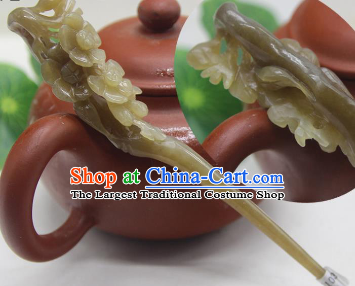 China Ancient Princess Hair Stick Han Dynasty Court Lady Headpiece Handmade Jade Carving Plum Hairpin Traditional Hanfu Hair Accessories