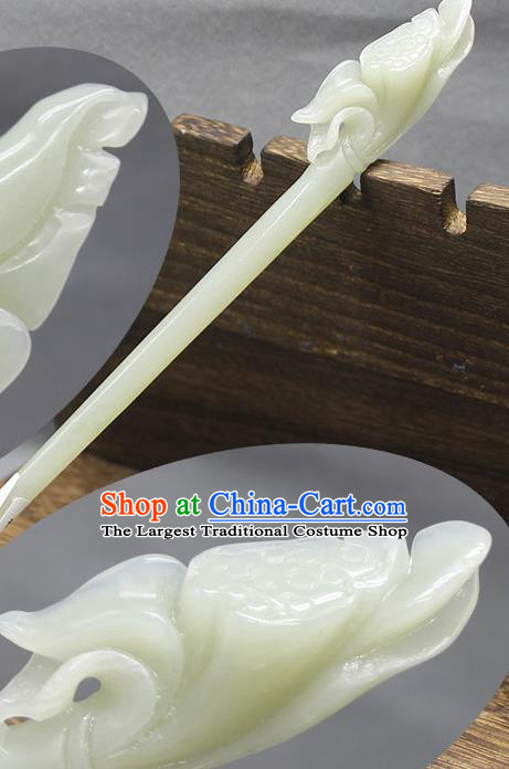 China Handmade Jade Carving Mangnolia Hairpin Traditional Cheongsam Hair Accessories Women Hair Stick Classical Headpiece