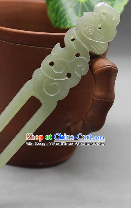 China Handmade Jade Carving Hairpin Traditional Hanfu Hair Accessories Ancient Empress Hair Stick Han Dynasty Court Headpiece