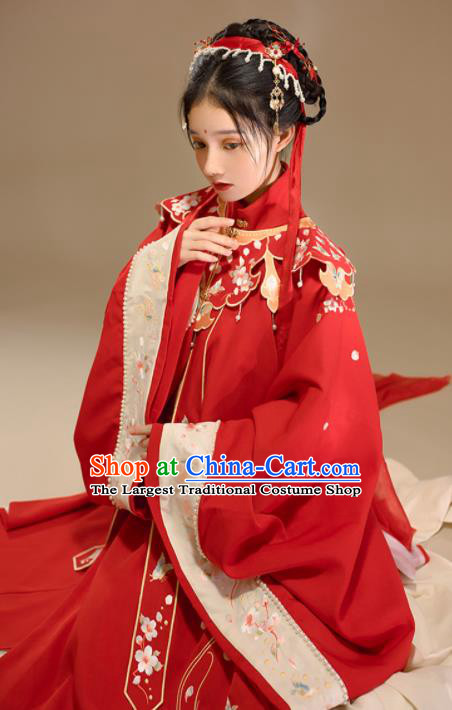 China Traditional Wedding Red Hanfu Dress Attire Ancient Princess Clothing Ming Dynasty Bride Garment Costumes for Women