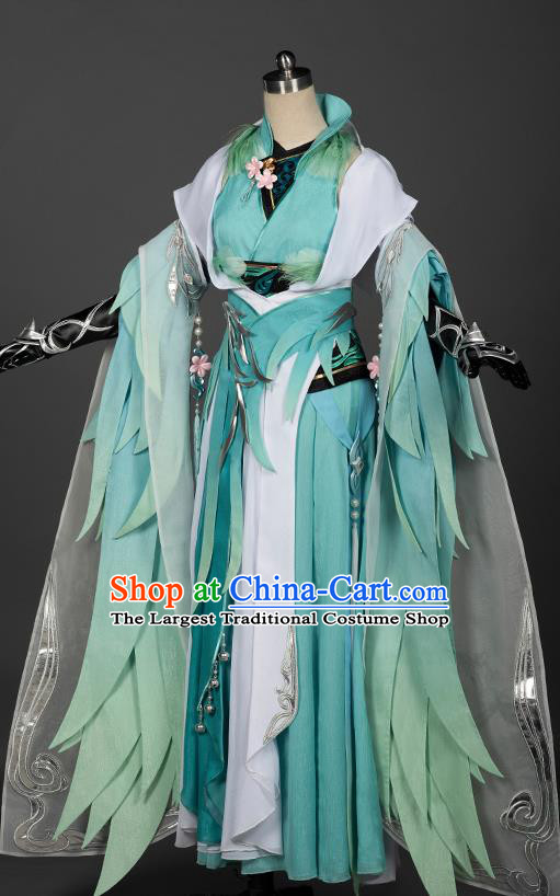 Chinese Ancient Swordswoman Costumes Traditional Cosplay Female Knight Green Hanfu Dress