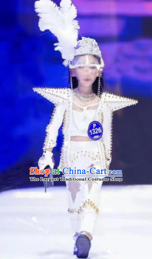 Custom Girl Catwalks Garment Costumes Stage Show White Rivet Suits Modern Dance Fashion Jazz Dance Clothing