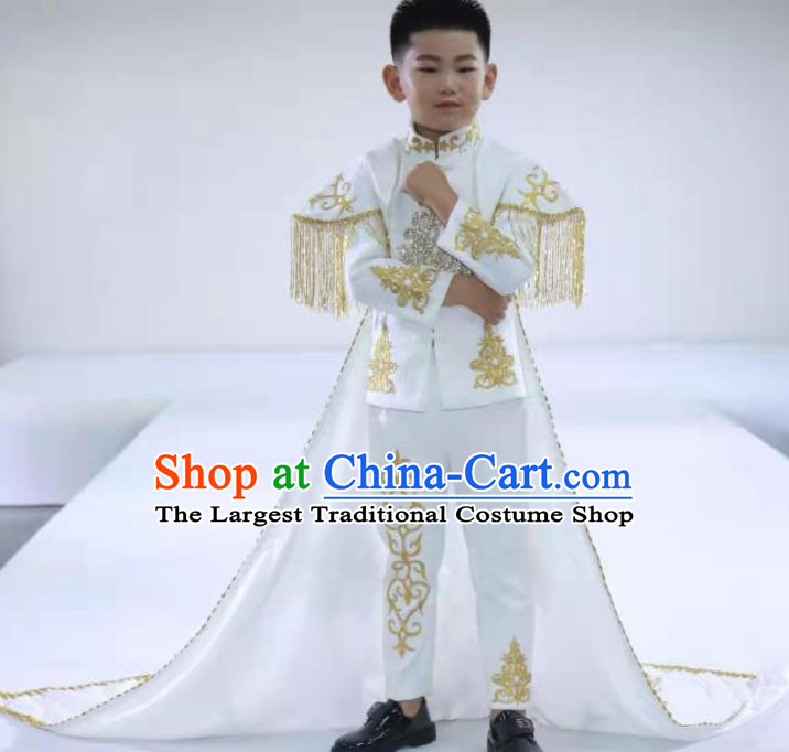 Top Boys Stage Show White Suits Baby Compere Garment Costumes Children Catwalks Western Clothing Catwalks Fashion