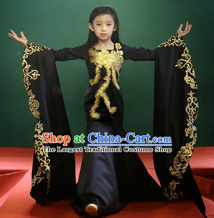 Custom Girl Catwalks Garment Costumes Stage Show Black Fishtail Full Dress Modern Dance Fashion Baroque Queen Clothing