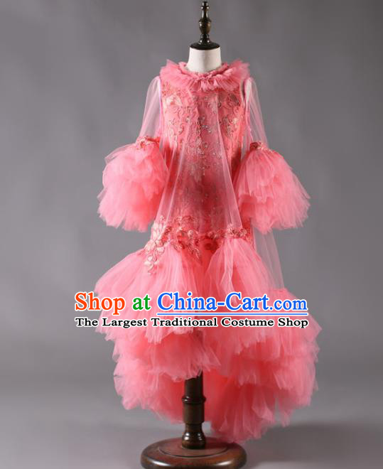 Custom Stage Show Pink Veil Full Dress Fairy Princess Fashion Modern Dance Clothing Girl Catwalks Garment Costume