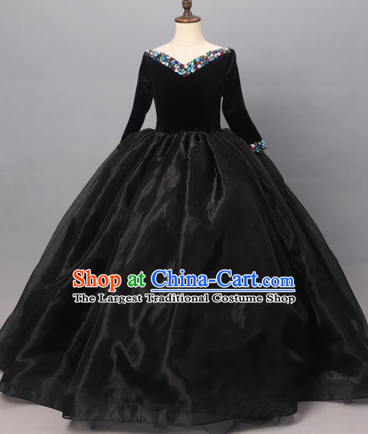 Custom Children Catwalks Garment Costume Halloween Stage Performance Black Full Dress Baroque Princess Fashion Piano Recital Clothing