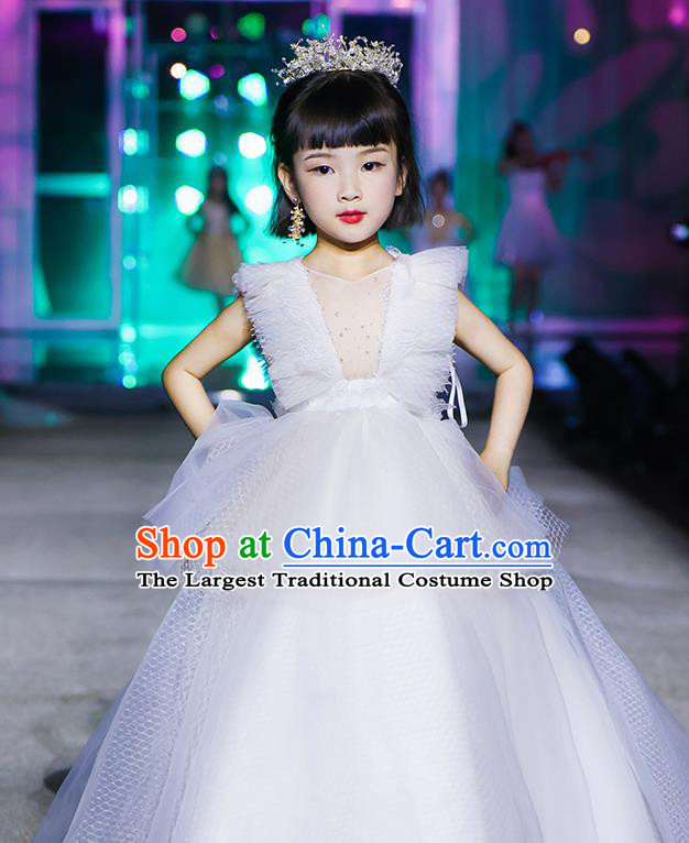 Custom Christmas Performance White Full Dress Girl Princess Fashion Modern Dance Clothing Children Catwalks Garment Costume