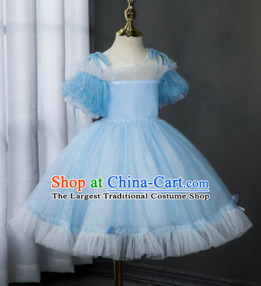 Custom Children Catwalks Garment Costume Christmas Performance Blue Full Dress Girl Princess Fashion Modern Dance Clothing