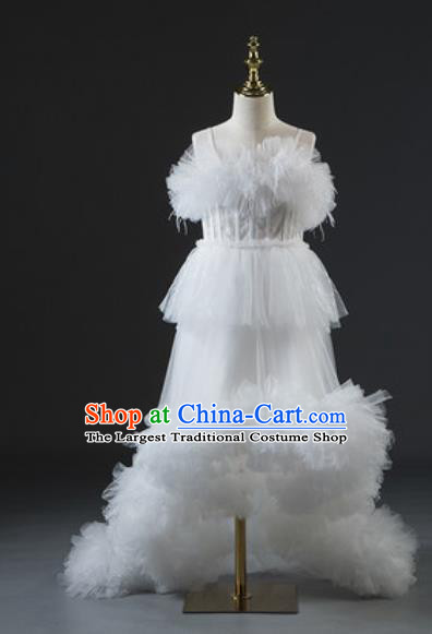 Custom Girl Piano Recital Fashion Modern Dance Clothing Children Catwalks Garment Costume Baroque Princess White Veil Full Dress