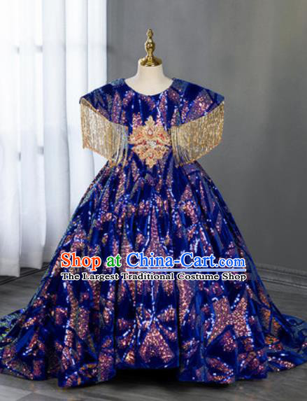 Custom Baroque Princess Fashion Modern Dance Clothing Children Catwalks Garment Costume Piano Recital Blue Full Dress