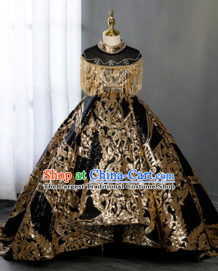 Custom Piano Recital Black Full Dress Baroque Princess Fashion Modern Dance Clothing Children Catwalks Garment Costume