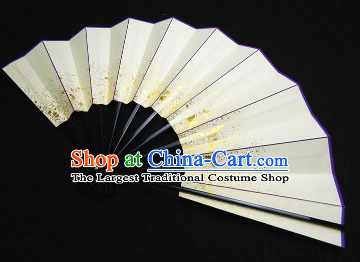 Japan Traditional Dance Fan Handmade Ebony Craft Fans Geisha Performance Accordion Classical Beige Folding Fan