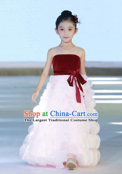 Custom Modern Dance Clothing Children Catwalks Garment Costume Piano Recital Pink Full Dress Girl Princess Fashion