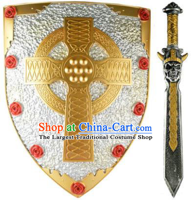 Top Halloween Fancy Ball Warrior Toys Cosplay Hero Sword and Shield Masquerade Party Props Stage Show Knight Accessories