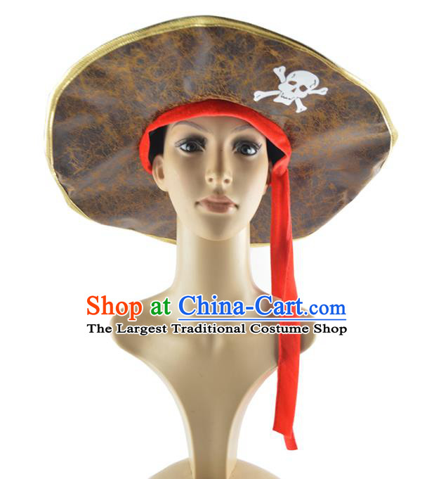 Professional Cosplay Pirates Brown Hat Party Performance Headdress Halloween Fancy Ball Headwear Stage Show Hair Accessories