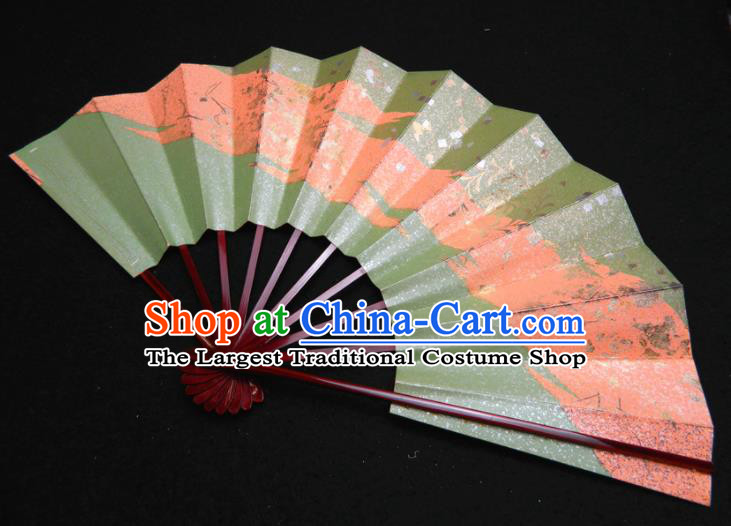 Japan Handmade Kimono Accordion Craft Geisha Dance Fan Traditional Stage Performance Green Folding Fan