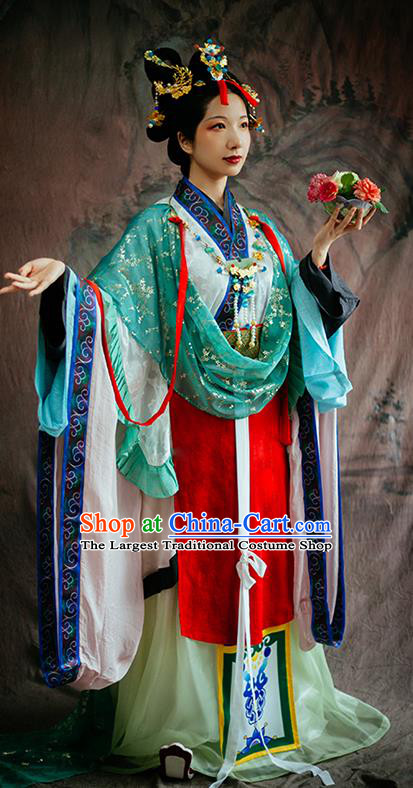 China Ancient Imperial Consort Garment Clothing Song Dynasty Court Beauty Hanfu Dress Traditional Dunhuang Murals Historical Costumes Complete Set