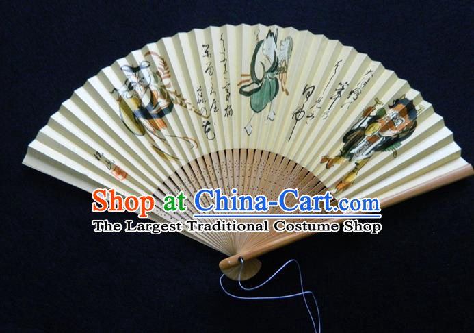 Japan Woman Accordion Handmade Bamboo Fan Traditional Dance Folding Fan Ukiyoe Painting Fan