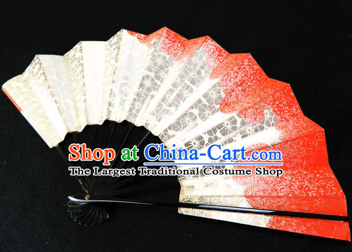 Japan Traditional Dance Folding Fan Geisha Performance Fan Woman Plum Pattern Accordion Handmade Ebony Fan