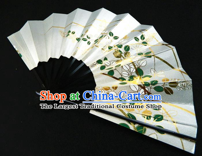 Japan Geisha Performance Fan Woman Accordion Handmade Ebony Fan Traditional Dance Folding Fan