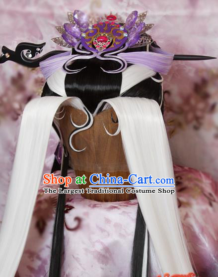 Chinese Ancient Swordswoman Wigs and Hair Crown Traditional Puppet Show Demon Queen Hair Accessories Cosplay Empress Headdress