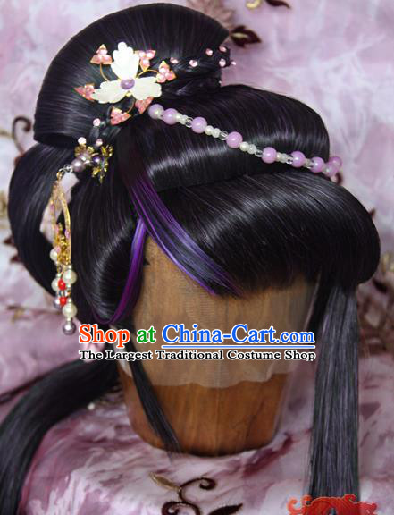 Chinese Cosplay Fairy Jun Manlu Headdress Ancient Swordswoman Wigs and Hair Crown Traditional Puppet Show Princess Hair Accessories