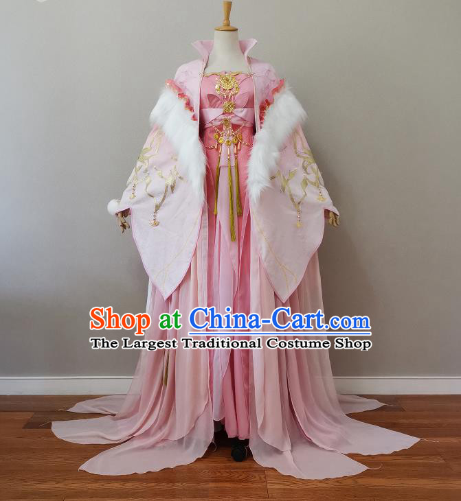 China Traditional JX Online Queen Clothing Cosplay Goddess Garment Costumes Ancient Empress Pink Dress Outfits