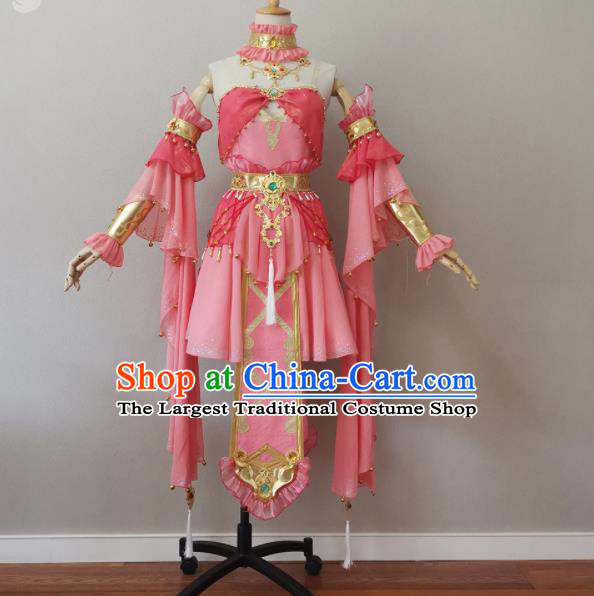 China Ancient Princess Pink Dress Outfits Traditional JX Online Swordswoman Clothing Cosplay Fairy Garment Costumes