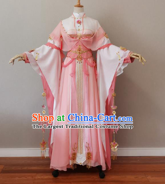 China Ancient Fairy Princess Pink Dress Outfits Traditional JX Online Young Lady Clothing Cosplay Heroine Garment Costumes