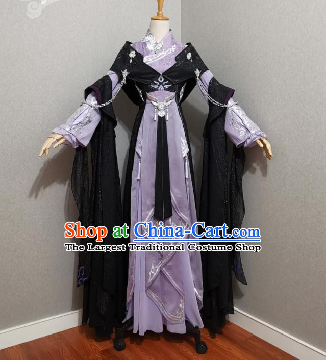 China Ancient Female Swordsman Lilac Dress Outfits Traditional JX Online Clothing Cosplay Queen Garment Costumes