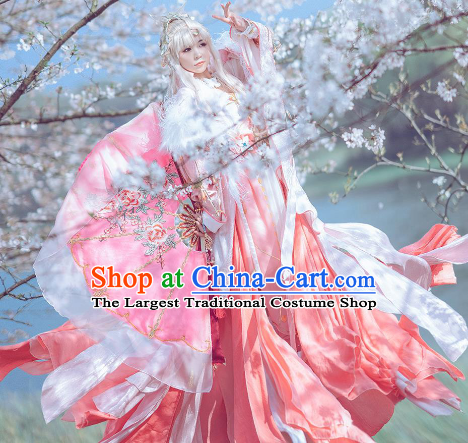 China Cosplay Goddess Garment Costumes Ancient Empress Pink Dress Outfits Traditional JX Online Swordswoman Clothing