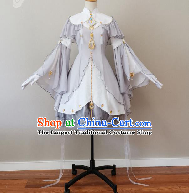 Top Cosplay Young Beauty Grey Short Dress Halloween Fancy Ball Fairy Garment Costume Magic Princess Clothing