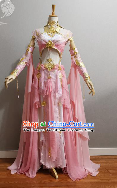 Professional China Traditional Flying Fairy Clothing Cosplay Goddess Garment Costumes Ancient Princess Pink Dress Outfits