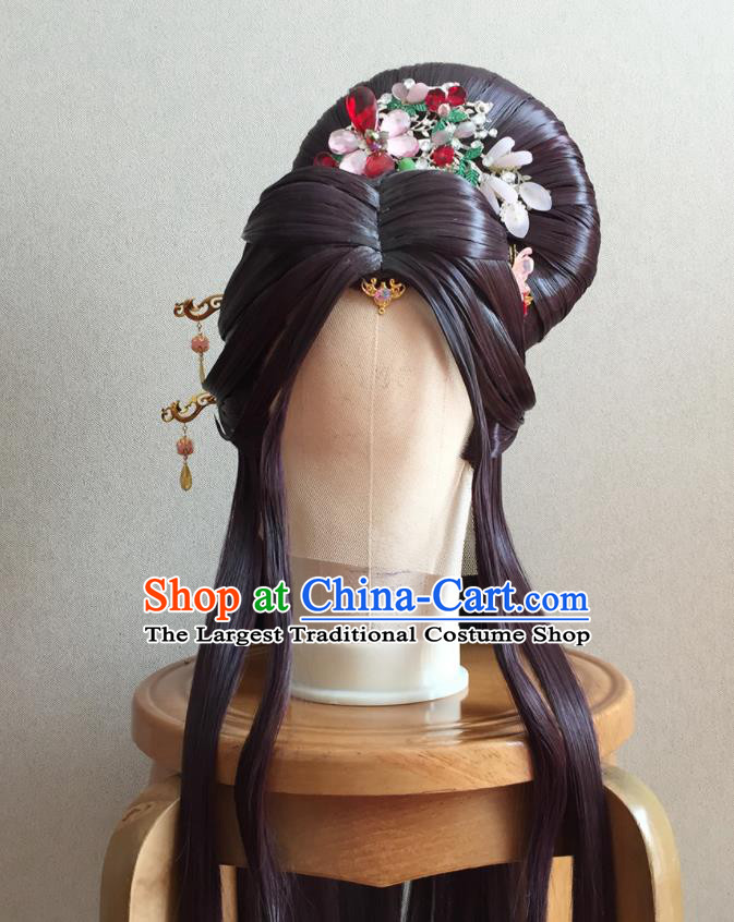 China Ancient Princess Wigs and Hairpins Headpieces Traditional Puppet Show Li Jianshi Hair Accessories Cosplay Goddess Headdress