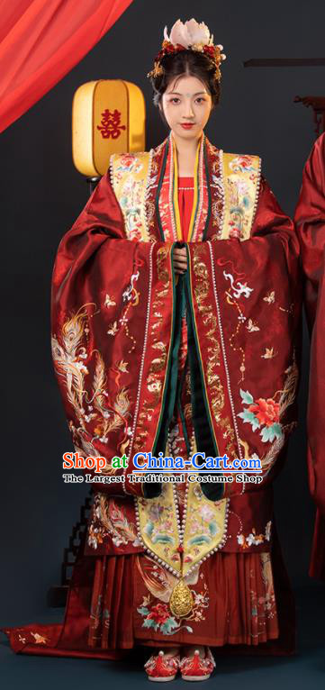 China Ancient Court Empress Garment Costumes Traditional Wedding Bride Hanfu Dress Attire Song Dynasty Palace Beauty Historical Clothing Full Set