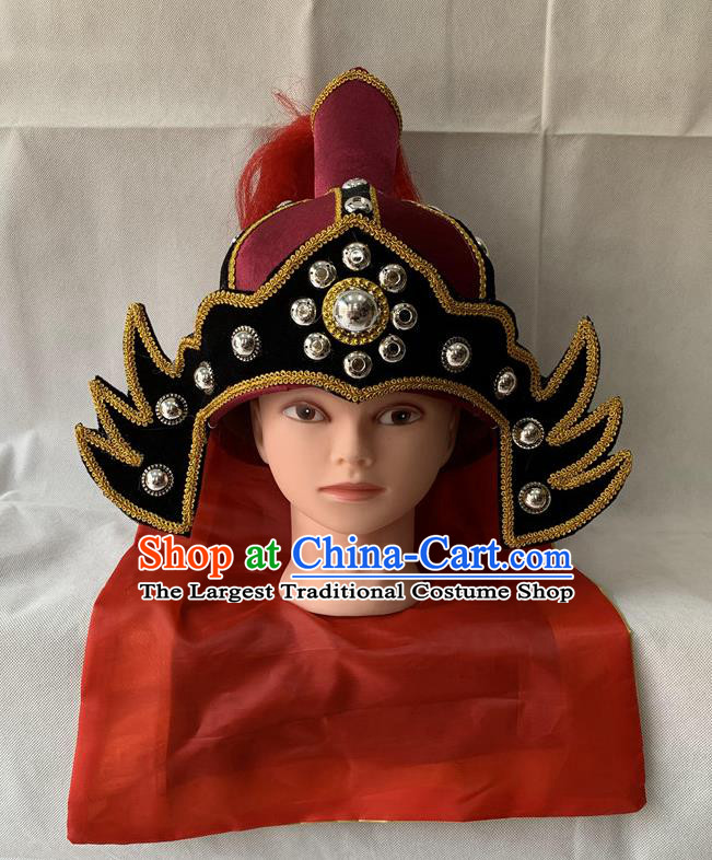 Handmade China Peking Opera Wusheng Hat Beijing Opera Warrior Headwear Ancient General Helmet Headdress