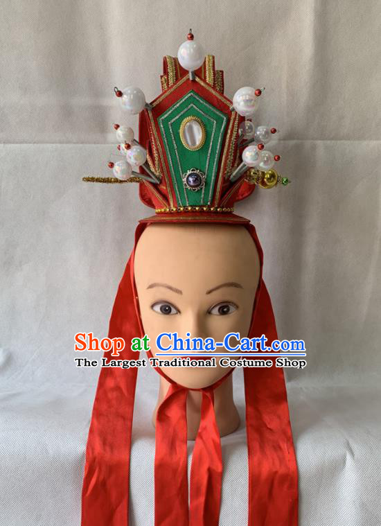 Handmade China Peking Opera Xiaosheng Red Hair Crown Beijing Opera Noble Childe Headwear Ancient Prince Hair Accessories