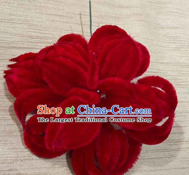 Chinese Peking Opera Imperial Concubine Hair Stick Traditional Opera Empress Red Velvet Flower Hairpin Beijing Opera Hua Tan Hair Accessories