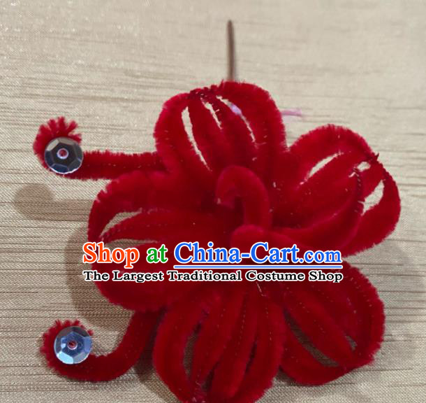 Chinese Beijing Opera Hua Tan Hair Accessories Peking Opera Imperial Concubine Hair Stick Traditional Opera Empress Red Velvet Plum Blossom Hairpin