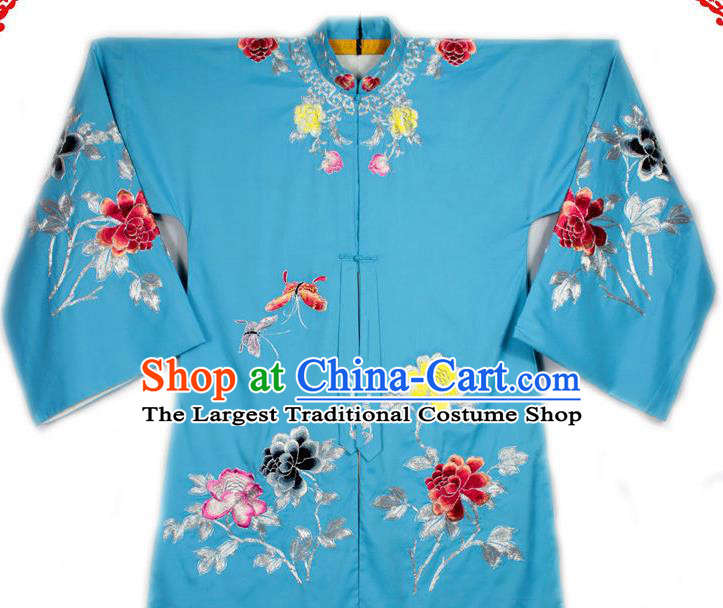 China Beijing Opera Actress Embroidered Blue Shirt Traditional Opera Young Woman Garment Costume Ancient Noble Lady Clothing