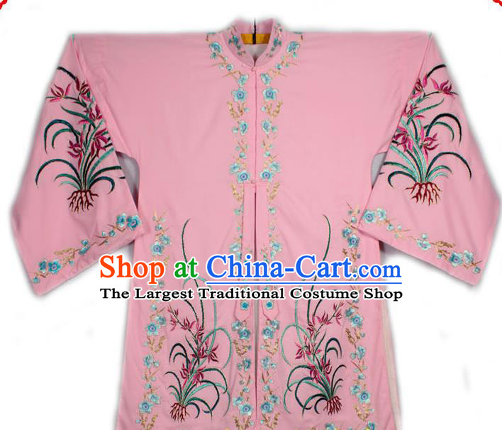 China Ancient Noble Lady Clothing Beijing Opera Actress Embroidered Orchids Pink Shirt Traditional Opera Young Woman Garment Costume